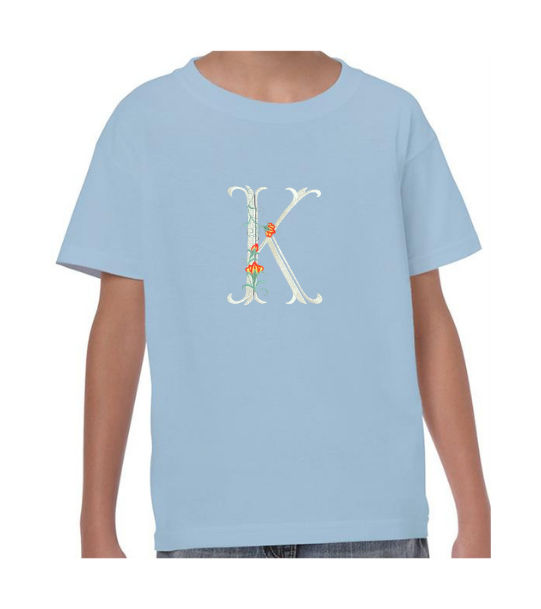 Kids Personalised Embroidered Flower Initial T-shirt