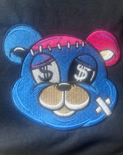 Custom blue bear embroidered t-shirt by Rebel Needleworks - personalised bear motif tee UK
