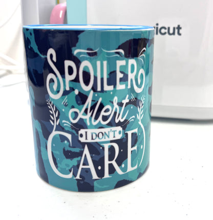 Custom funny sarcastic mug by Rebel Needleworks - spoiler alert I don't care personalised mug UK