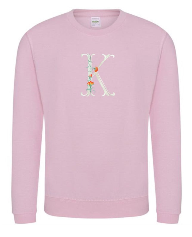 Kids Personalised Embroidered Flower Initial Sweatshirt