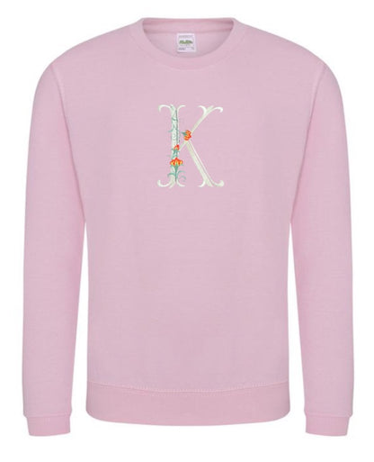 Kids personalised floral initial jumper by Rebel Needleworks - embroidered children sweatshirt gift UK