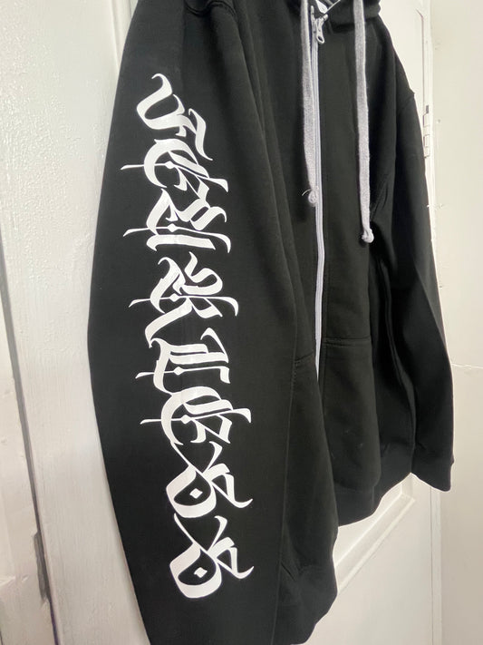 Fearless Gothic Print Zip Hoodie