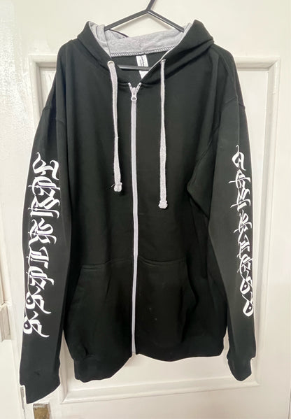 Gothic fearless zip hoodie by Rebel Needleworks - alternative fashion embroidered hoodie UK