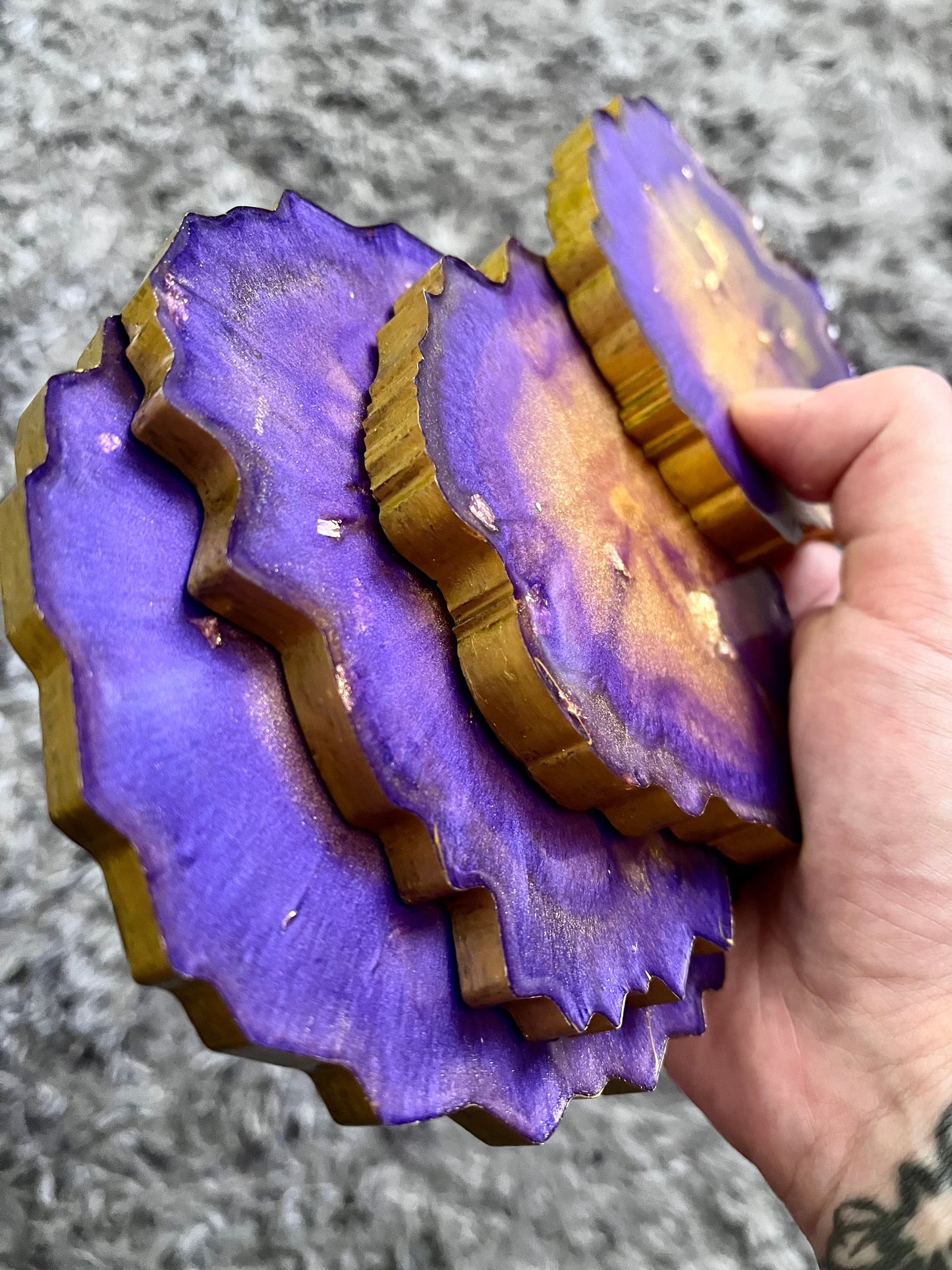 4 x Handmade Purple & Gold Geode Coasters