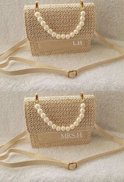 Personalised pearl handle handbag by Rebel Needleworks - custom crossbody bridal bag UK