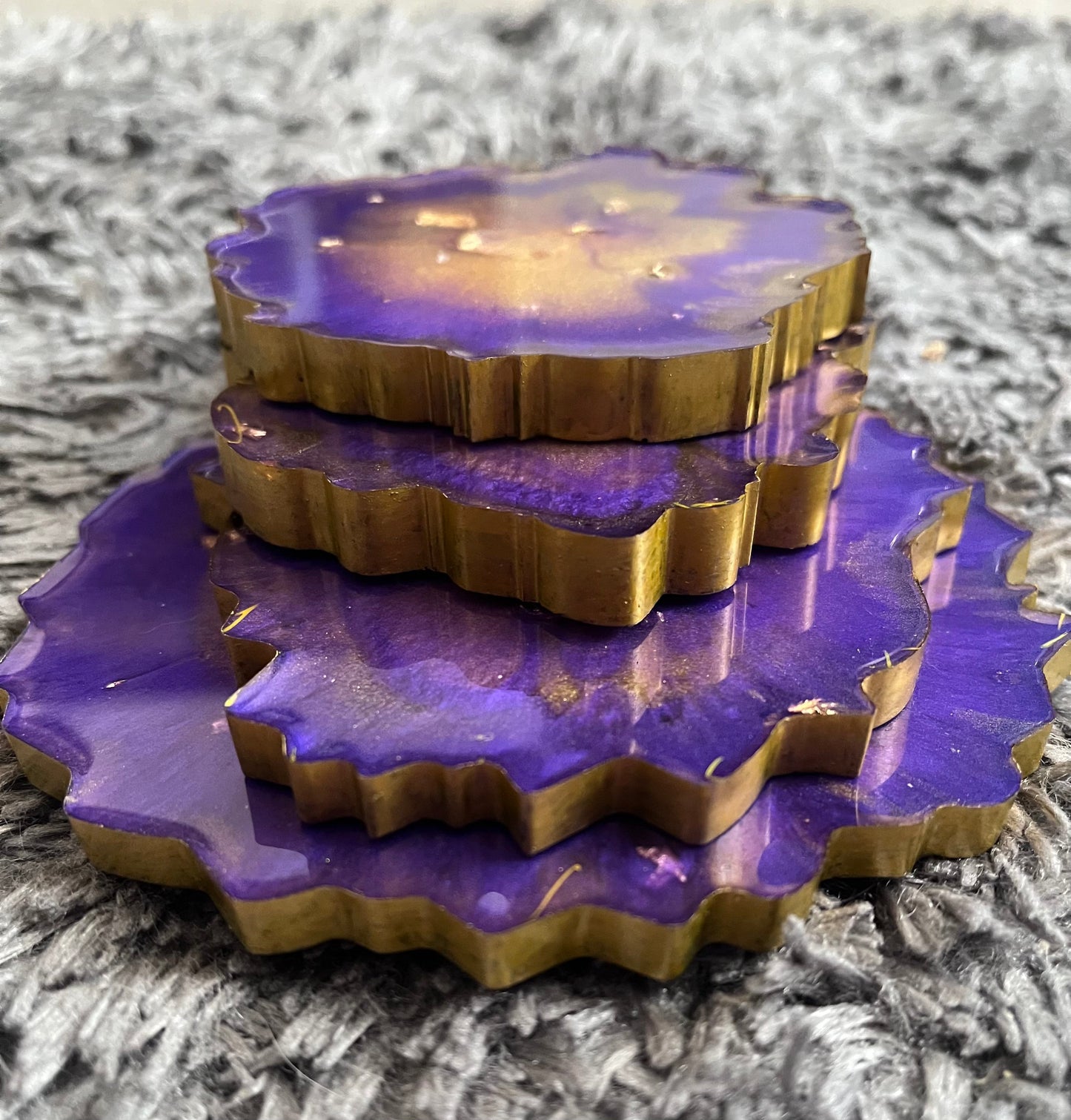 4 x Handmade Purple & Gold Geode Coasters